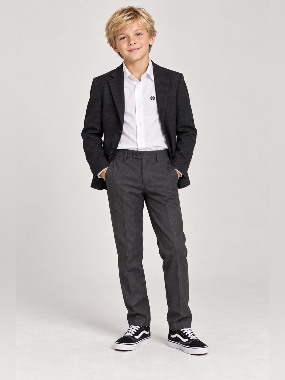 Ralph Lauren Boys' Charcoal & Black Pinstripe Suit